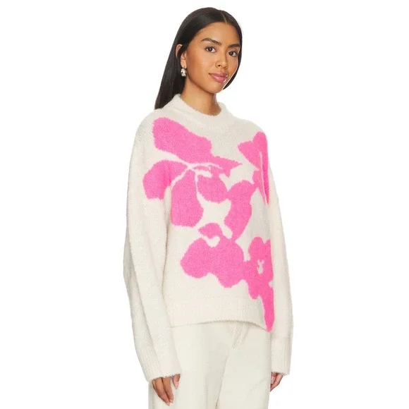 Essentiel Antwerp Garcon Sweater Cream Pink Floral Jacquard Knit Pullover Sz M